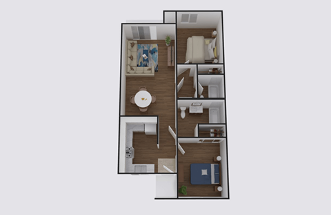 Floor plan for 2 beds, 2 baths, 850 sqft